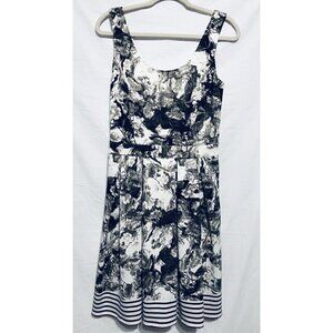 Robert Rodriguez Womens Size 8 Fit and Flare Dress Black White Floral Sleeveless